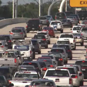 tampa traffic cars are bumper to bumper on a freeway